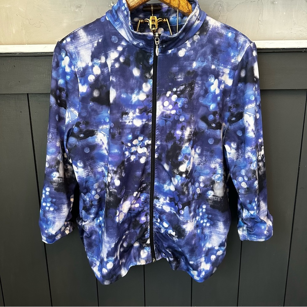 Aveva Womens Blue White Black Multi-Color Solar Full‎ Zip Athletic Jacket XL